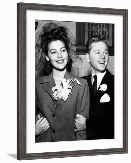 Ava Gardner and Mickey Rooney After Their Wedding, January, 1942-null-Framed Photo