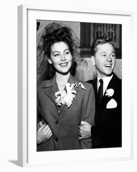 Ava Gardner and Mickey Rooney After Their Wedding, January, 1942-null-Framed Photo