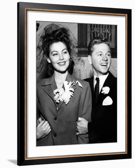 Ava Gardner and Mickey Rooney After Their Wedding, January, 1942-null-Framed Photo