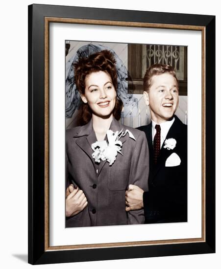 Ava Gardner and Mickey Rooney after their wedding, January, 1942-null-Framed Photo