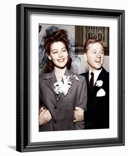 Ava Gardner and Mickey Rooney after their wedding, January, 1942-null-Framed Photo