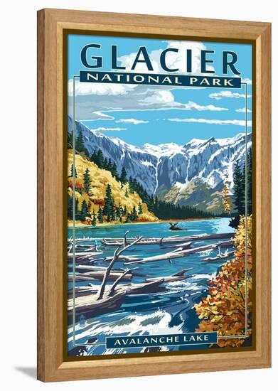 Avalanche Lake - Glacier National Park, Montana-Lantern Press-Framed Stretched Canvas