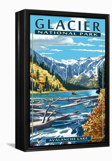 Avalanche Lake - Glacier National Park, Montana-Lantern Press-Framed Stretched Canvas