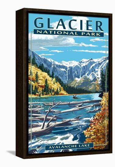 Avalanche Lake - Glacier National Park, Montana-Lantern Press-Framed Stretched Canvas