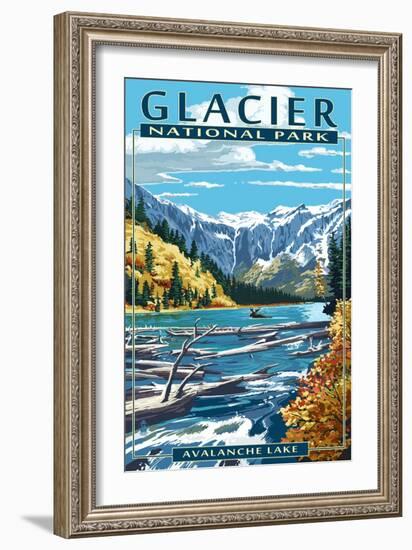 Avalanche Lake - Glacier National Park, Montana-Lantern Press-Framed Premium Giclee Print
