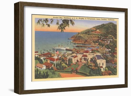 Avalon Bay, P.K. Wrigley Home, Santa Catalina-null-Framed Art Print
