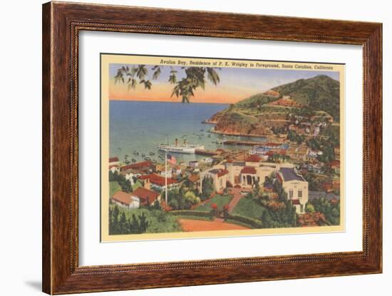 Avalon Bay, P.K. Wrigley Home, Santa Catalina-null-Framed Art Print