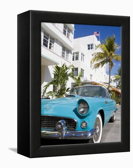 Avalon Hotel and Classic Car on South Beach, City of Miami Beach, Florida, USA, North America-Richard Cummins-Framed Premier Image Canvas