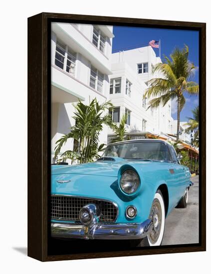 Avalon Hotel and Classic Car on South Beach, City of Miami Beach, Florida, USA, North America-Richard Cummins-Framed Premier Image Canvas