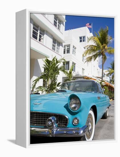 Avalon Hotel and Classic Car on South Beach, City of Miami Beach, Florida, USA, North America-Richard Cummins-Framed Premier Image Canvas