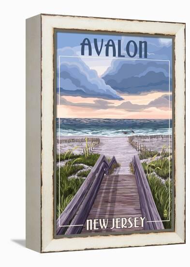 Avalon, New Jersey - Beach Boardwalk Scene-Lantern Press-Framed Stretched Canvas