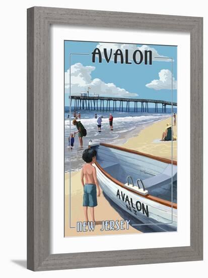 Avalon, New Jersey - Lifeboat-Lantern Press-Framed Art Print
