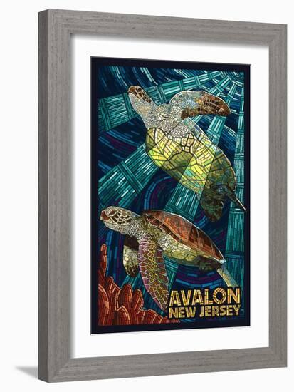 Avalon, New Jersey - Sea Turtle - Mosaic-Lantern Press-Framed Art Print