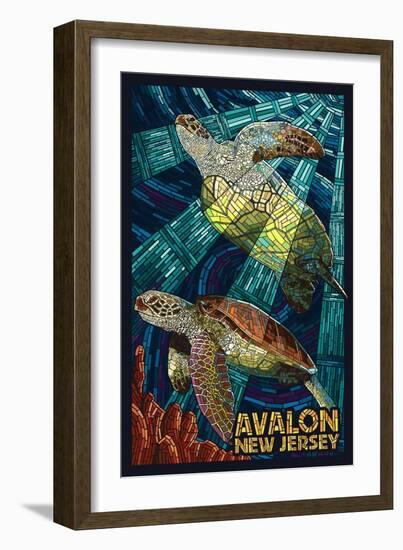 Avalon, New Jersey - Sea Turtle - Mosaic-Lantern Press-Framed Art Print