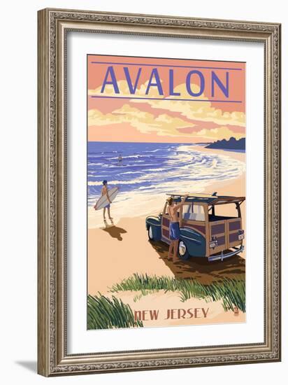 Avalon, New Jersey - Woody on the Beach-Lantern Press-Framed Art Print