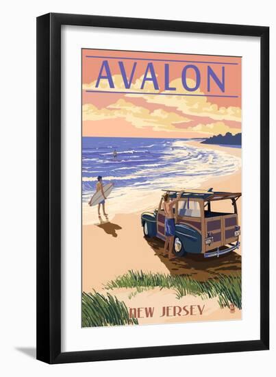 Avalon, New Jersey - Woody on the Beach-Lantern Press-Framed Art Print