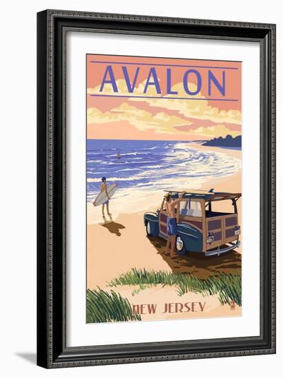 Avalon, New Jersey - Woody on the Beach-Lantern Press-Framed Art Print