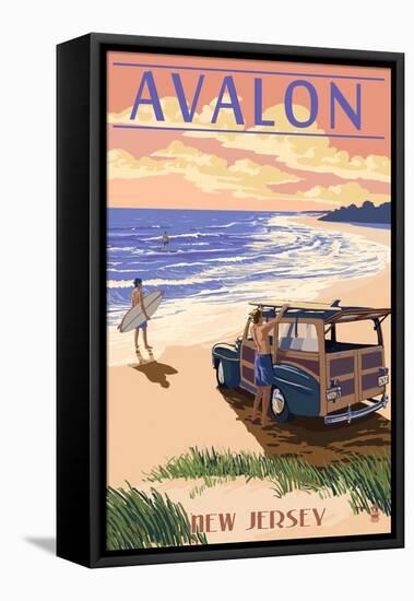 Avalon, New Jersey - Woody on the Beach-Lantern Press-Framed Stretched Canvas