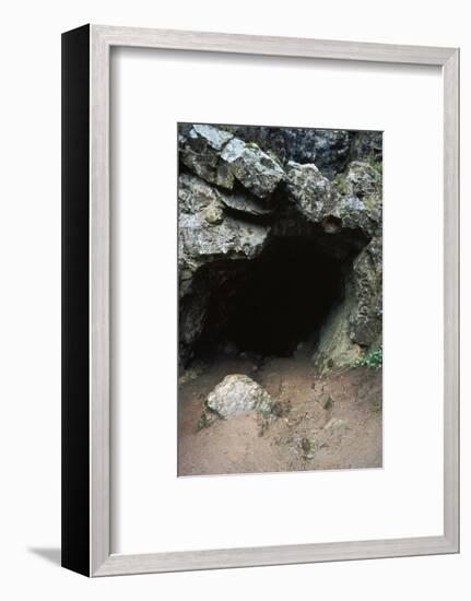 Aveline's hole, a paleolithic cave dwelling, 12000 BC. Artist: Unknown-Unknown-Framed Photographic Print