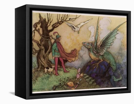 Avenant Confronts a Fearsome Dragon-Warwick Goble-Framed Premier Image Canvas