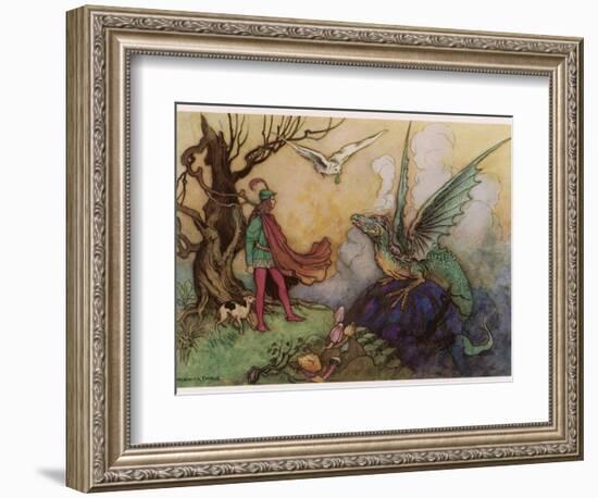 Avenant Confronts a Fearsome Dragon-Warwick Goble-Framed Photographic Print