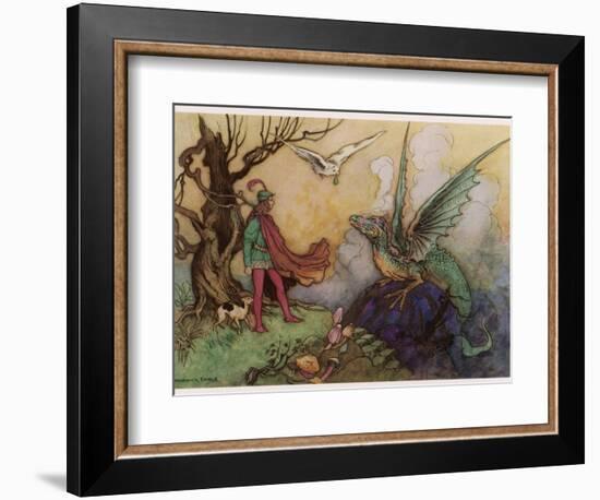 Avenant Confronts a Fearsome Dragon-Warwick Goble-Framed Photographic Print