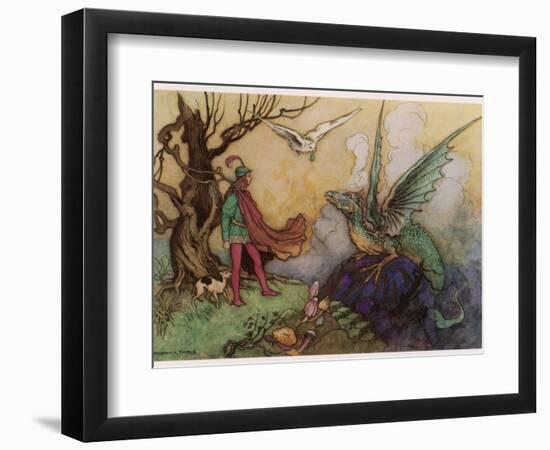 Avenant Confronts a Fearsome Dragon-Warwick Goble-Framed Photographic Print