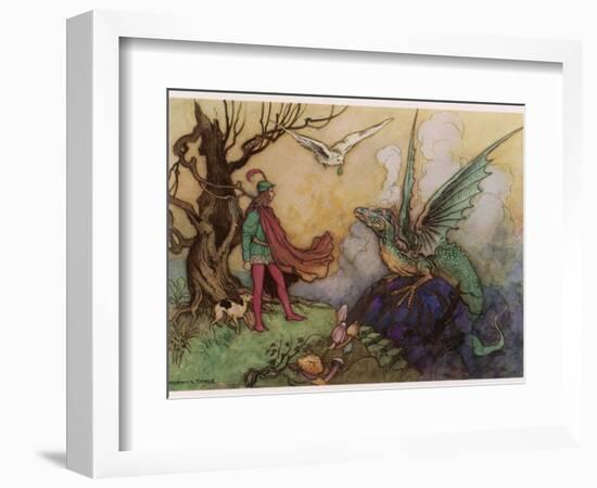 Avenant Confronts a Fearsome Dragon-Warwick Goble-Framed Photographic Print