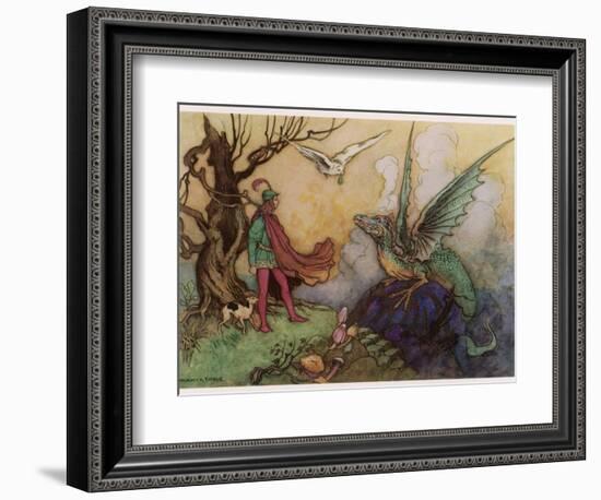 Avenant Confronts a Fearsome Dragon-Warwick Goble-Framed Photographic Print