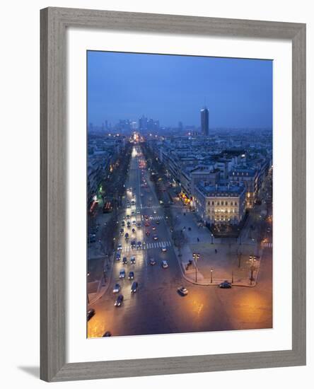 Avenue De La Grande Armee at Night with La Defense in the Distance from the Arc De Triomphe, Paris,-Martin Child-Framed Photographic Print