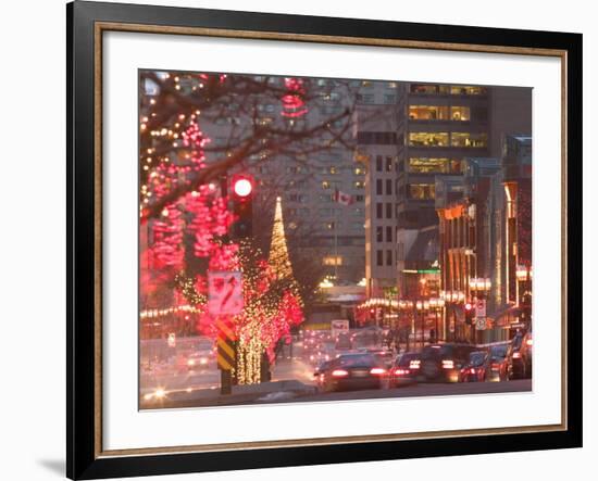 Avenue McGill College with Christmas Decor, Montreal, Quebec, Canada-Walter Bibikow-Framed Photographic Print
