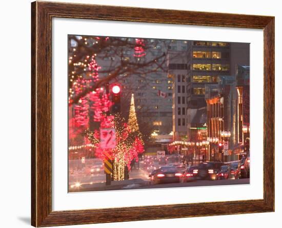 Avenue McGill College with Christmas Decor, Montreal, Quebec, Canada-Walter Bibikow-Framed Photographic Print