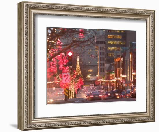 Avenue McGill College with Christmas Decor, Montreal, Quebec, Canada-Walter Bibikow-Framed Photographic Print