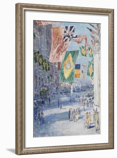 Avenue of the Allies: Brazil, Belgium, 1918-Frederick Childe Hassam-Framed Premium Giclee Print