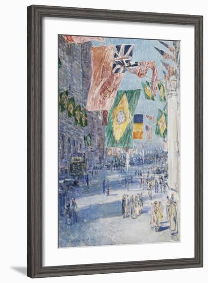 Avenue of the Allies: Brazil, Belgium, 1918-Frederick Childe Hassam-Framed Premium Giclee Print