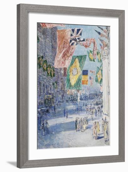 Avenue of the Allies: Brazil, Belgium, 1918-Frederick Childe Hassam-Framed Premium Giclee Print