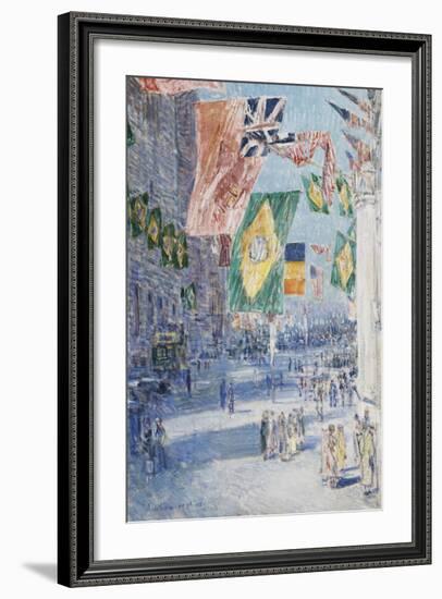 Avenue of the Allies: Brazil, Belgium, 1918-Frederick Childe Hassam-Framed Premium Giclee Print