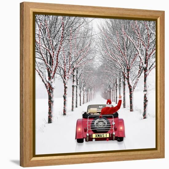 Avenue of Trees with Father Christmas Driving-Ake Lindau and John Daniels-Framed Premier Image Canvas