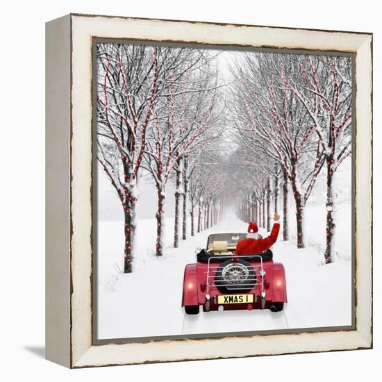 Avenue of Trees with Father Christmas Driving-Ake Lindau and John Daniels-Framed Premier Image Canvas