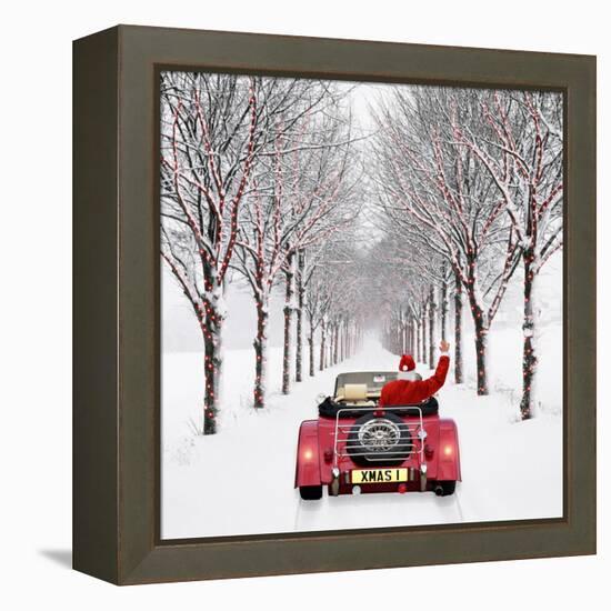 Avenue of Trees with Father Christmas Driving-Ake Lindau and John Daniels-Framed Premier Image Canvas