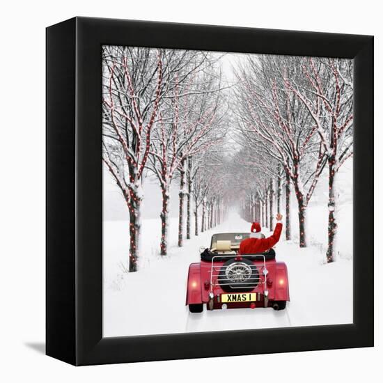 Avenue of Trees with Father Christmas Driving-Ake Lindau and John Daniels-Framed Premier Image Canvas