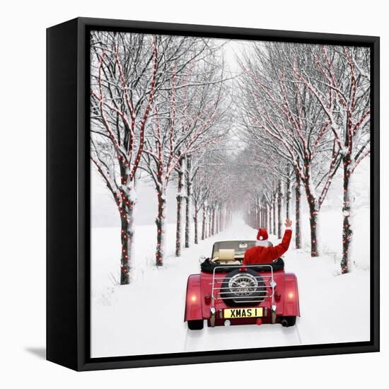 Avenue of Trees with Father Christmas Driving-Ake Lindau and John Daniels-Framed Premier Image Canvas