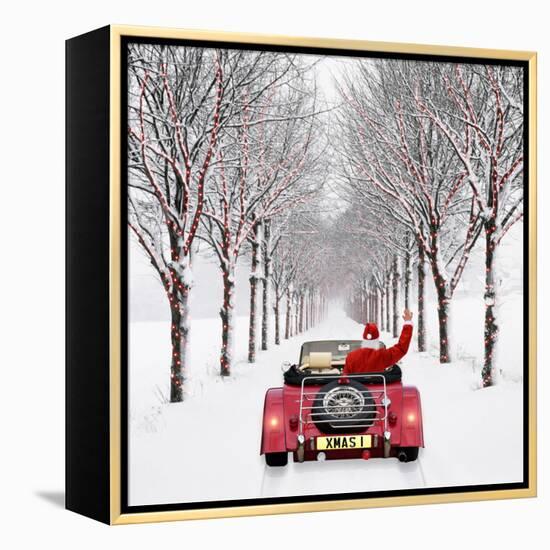 Avenue of Trees with Father Christmas Driving-Ake Lindau and John Daniels-Framed Premier Image Canvas