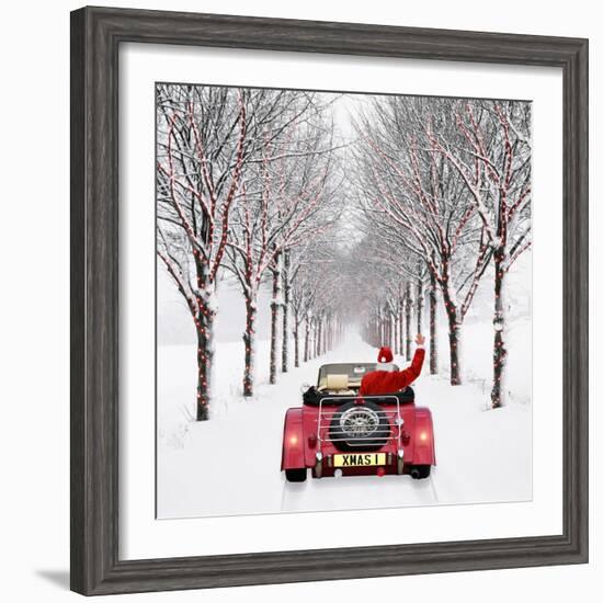 Avenue of Trees with Father Christmas Driving-Ake Lindau and John Daniels-Framed Photographic Print