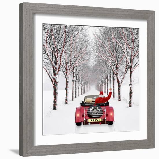 Avenue of Trees with Father Christmas Driving-Ake Lindau and John Daniels-Framed Photographic Print