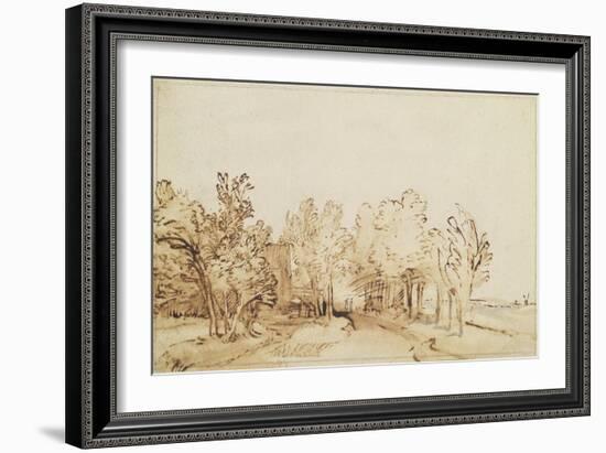 Avenue with a Footpath and a Farmhouse on the Left-Rembrandt van Rijn-Framed Giclee Print