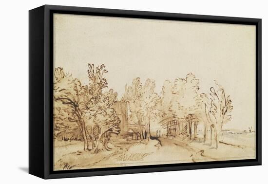 Avenue with a Footpath and a Farmhouse on the Left-Rembrandt van Rijn-Framed Premier Image Canvas