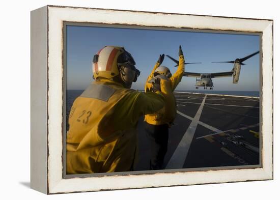 Aviation Boatswain's Mates Direct an MV-22 Osprey on the Flight Deck-null-Framed Premier Image Canvas
