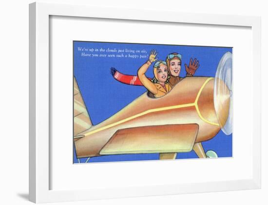 Aviation Hello, Couple Living Happily in the Air-Lantern Press-Framed Art Print