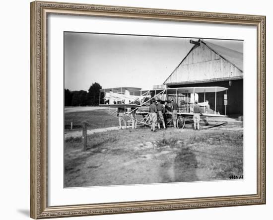 Aviation Pioneer Orville Wright Taking Off for 2nd Army Test in Wright Flyer-null-Framed Premium Photographic Print